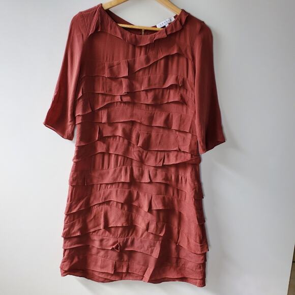 Sandro 1/2 sleeve tiered ruffle dress with exposed zipper back Size 2 - Picture 1 of 6
